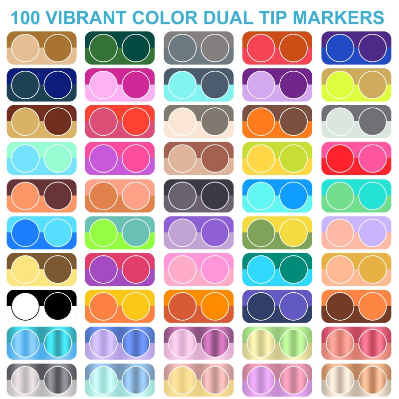 Amamao 100 Colors Acrylic Paint Markers Pens Set,50 Pack Dual Tip Acrylic Paint Markers with Brush Tip and Fine Tip for Rock Painting Fabric Plastic Wood Canvas Stone Glass Paper DIY Craft Supplies - Image 3