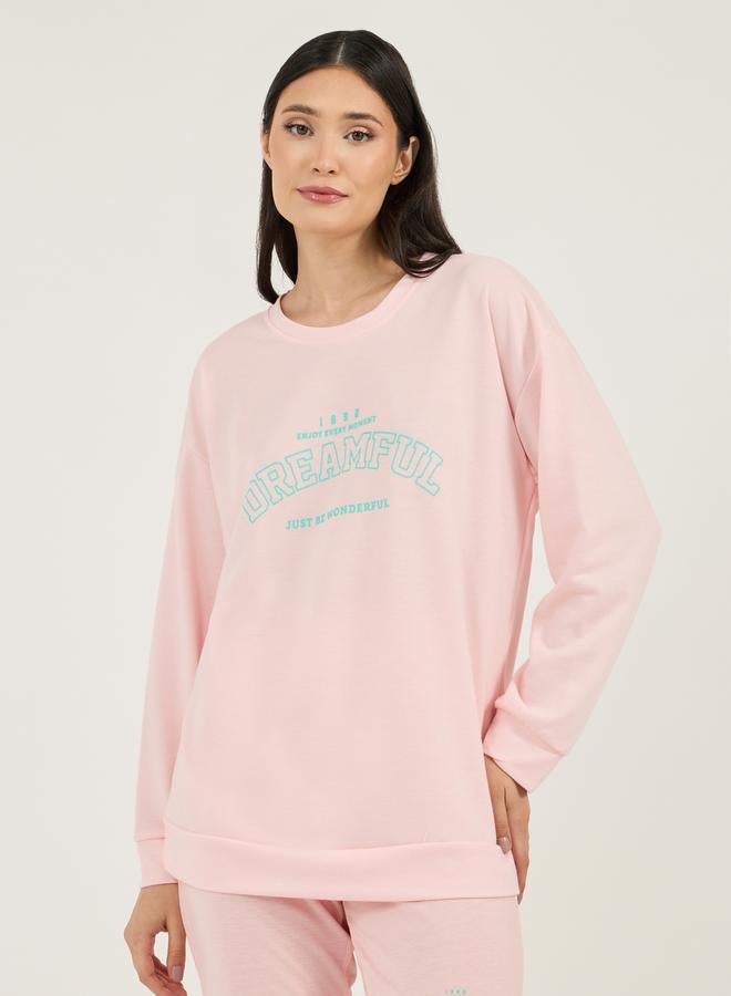 Styli Graphic Print Drop Shoulder Longline Sweatshirt & Leggings Set  - Image 3