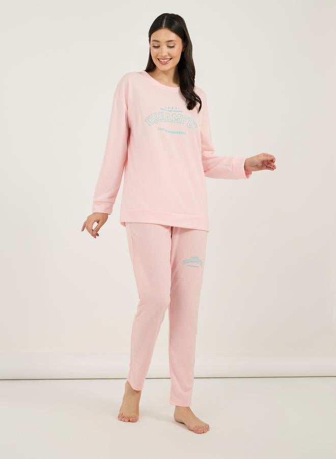 Styli Graphic Print Drop Shoulder Longline Sweatshirt & Leggings Set  - Image 2