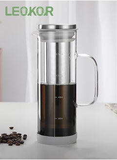 LEOKOR Glass Coffee Cold Brew Maker Jug with Tick Marks Stainless Steel Filter Ice Brewed Coffee Tea Infuser Pot with Handle 800ML  - Image 1