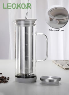 LEOKOR Glass Coffee Cold Brew Maker Jug with Tick Marks Stainless Steel Filter Ice Brewed Coffee Tea Infuser Pot with Handle 800ML  - Image 3