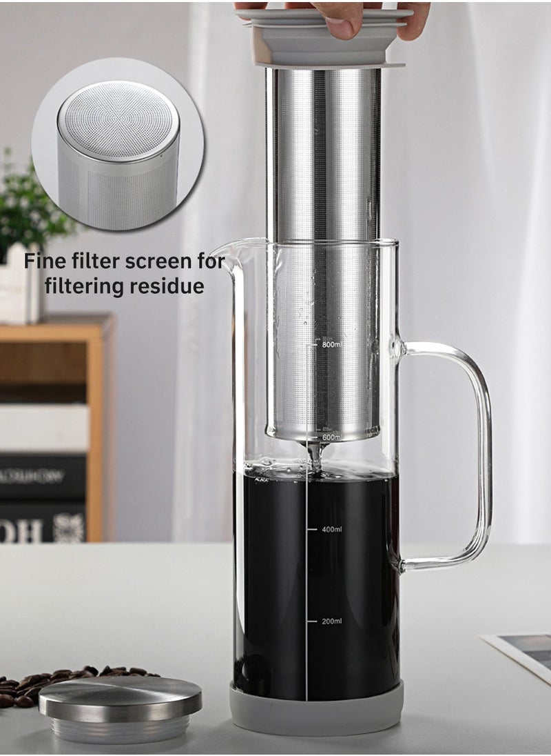 LEOKOR Glass Coffee Cold Brew Maker Jug with Tick Marks Stainless Steel Filter Ice Brewed Coffee Tea Infuser Pot with Handle 800ML  - Image 4