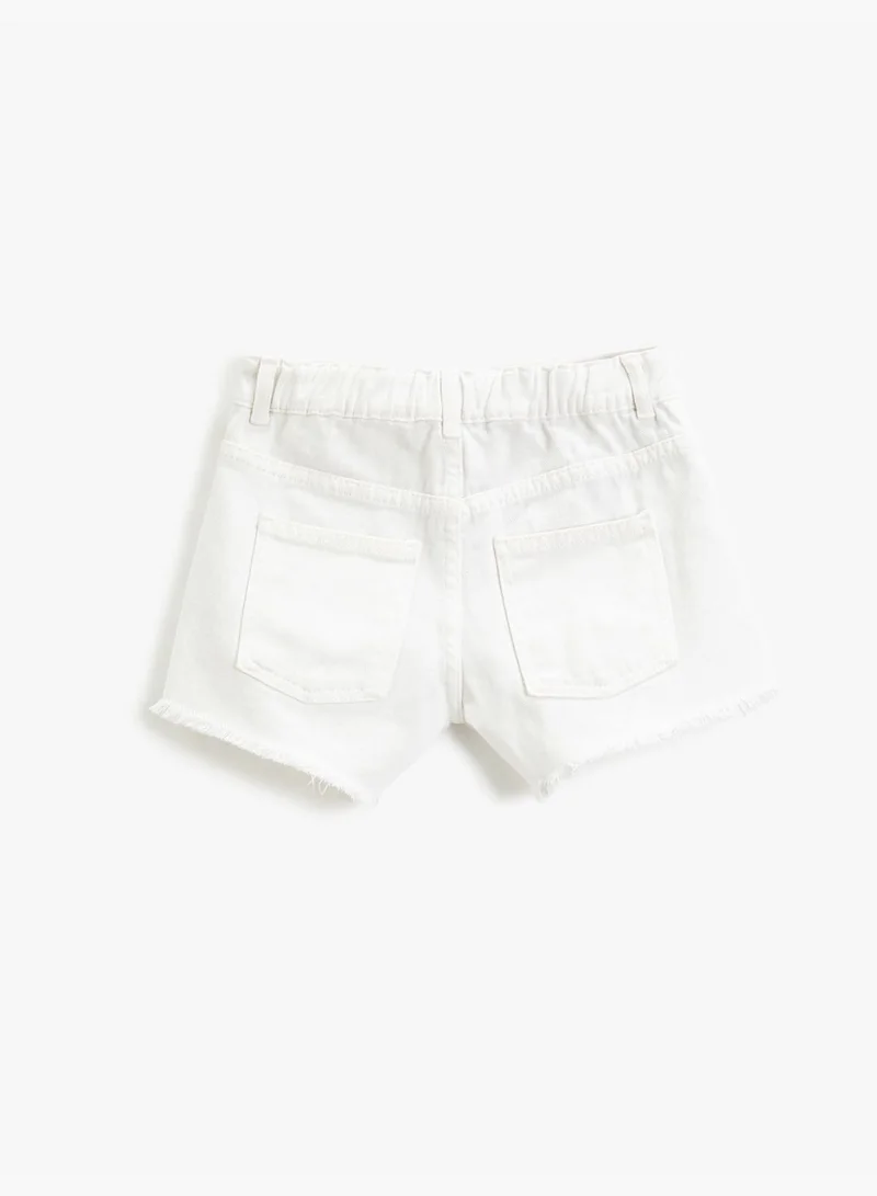 KOTON Jean Shorts Pockets Ripped Detail Tasseled Cotton