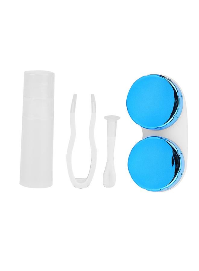 Portable Round Reflective Contact Lenses Storage Box Case Container Holder (Blue)