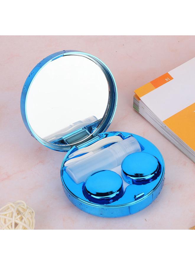 Portable Round Reflective Contact Lenses Storage Box Case Container Holder (Blue)