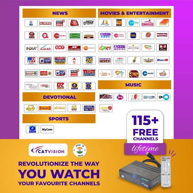 CTVISON Catvision DD FreeDish DTH Non WiFi | 115+ Free TV Channels | HDMI+AV Cable | Standard Remote | BIS Approved | MPEG4 HD | Standard Installation Required - Image 2
