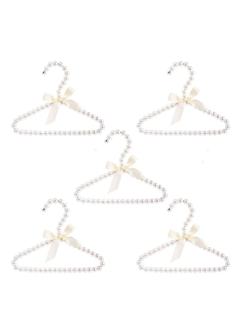 Captaintech Clothes Hangers,  White Bowknot Faux Pearl Bow Clothes Hangers Hook for Children Kids Women Girl Baby 5 Packs  - Image 1