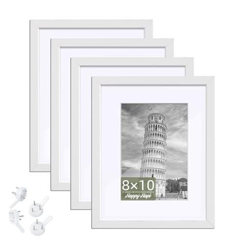 HappyHapi 8x10 Picture Frame 4 Pack Photo Frame Display Pictures 5x7 with Mat or 8x10 Without Mat Multi Picture Frames Collage for Tabletop or Wall Display Gallery Frame White