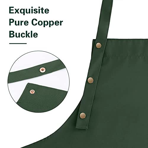 LOYGLIF Apron for Men Women with Adjustable Straps and Large Pockets, Canvas Cotton Cooking Kitchen Chef Bib Aprons Waterproof Green - Image 2