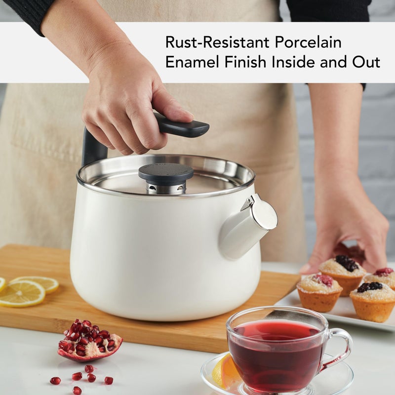 KitchenAid Teakettles Enamel-on-Steel Stovetop Whistling Teakettle, Induction Ready, Stainless steel Lid, 2 Quart - White - Image 5