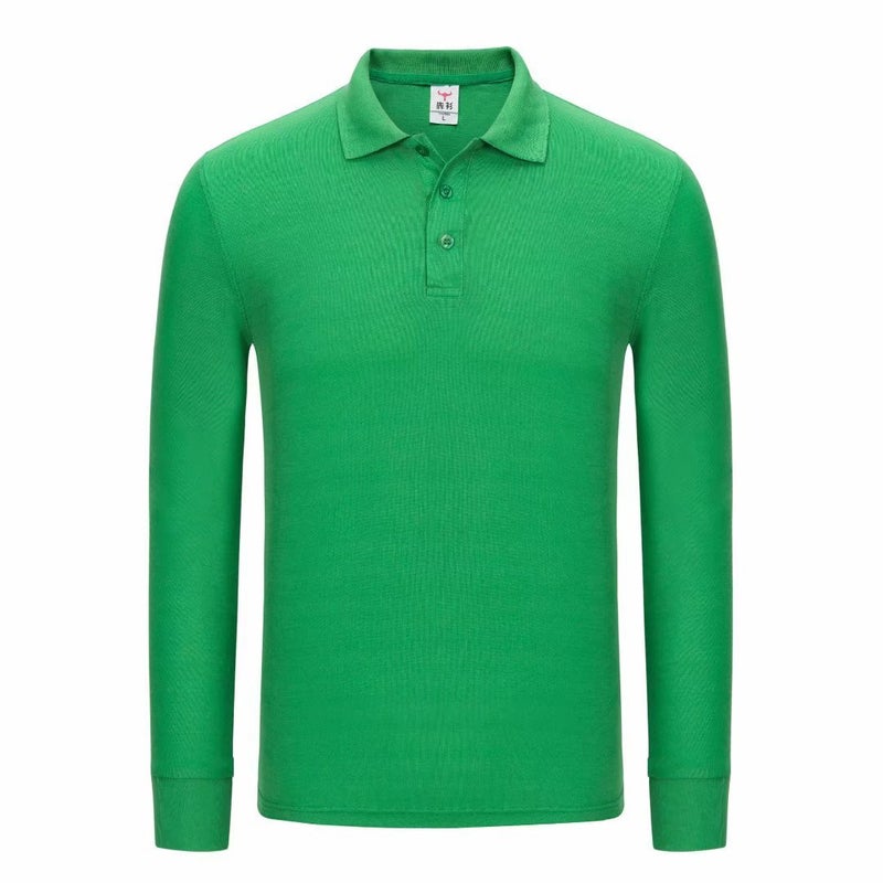 Polo Shirt Set Work Clothes Long Sleeve Solid Color Lapel Mens and Womens Paul T-Shirt Making Spring and Autumn Printing Embroidered logo Grass Green
