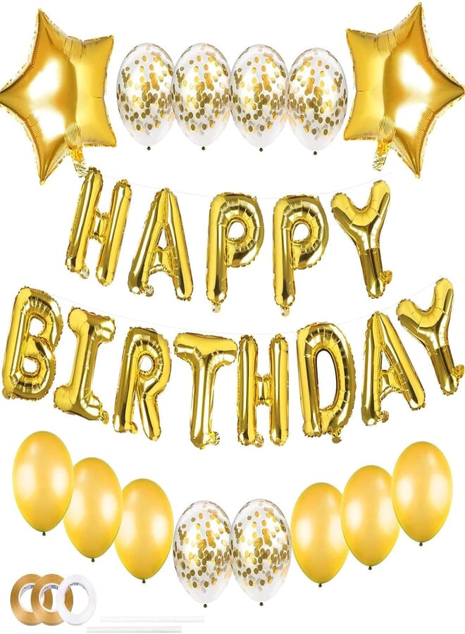Secret Balloons Decorations set 13pcs Gold Foil letter Balloons Banner 12pcs Latex Confetti Balloons 2pcs Giant Star Balloons for Birthday Party Decorations and Supplies(gold)