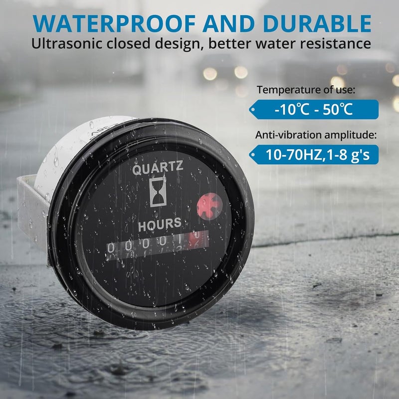 AUTOUTLET Quartz Hour Meter 6V-80V, 12 Volt Industrial Hour Meter with Metal Mount Bracket Anti-Vibration, Waterproof Quartz Design for Indoor and Vehicle Use - Image 3