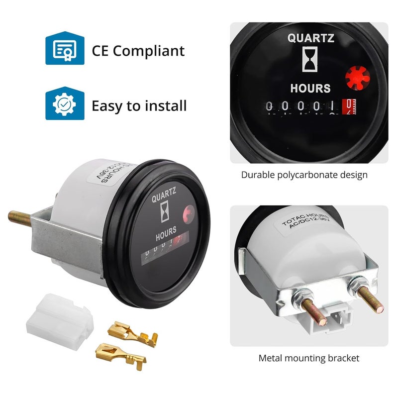 AUTOUTLET Quartz Hour Meter 6V-80V, 12 Volt Industrial Hour Meter with Metal Mount Bracket Anti-Vibration, Waterproof Quartz Design for Indoor and Vehicle Use - Image 5