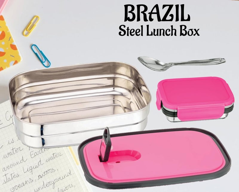 Nabhya Nabhya Brazil Big Stainless Steel Tiffin Box for Kids, Airtight Leak Proof Lunch Box with Mini Katori Inside with Spoon | Meal Lunch Box for School, Boys & Girls-1220ml (Big, Pink) - Image 4