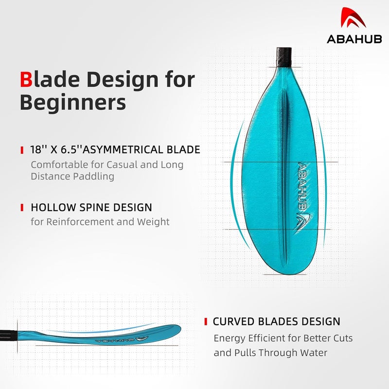 Abahub 1 x Carbon Kayak Paddles, 90.5 Inches Kayaking Oars for Boating, Canoeing with Free Paddle Leash, Carbon Fiber Shaft Black/Blue/Green/Orange/Yellow/White/Red Plastic Blades - Image 3