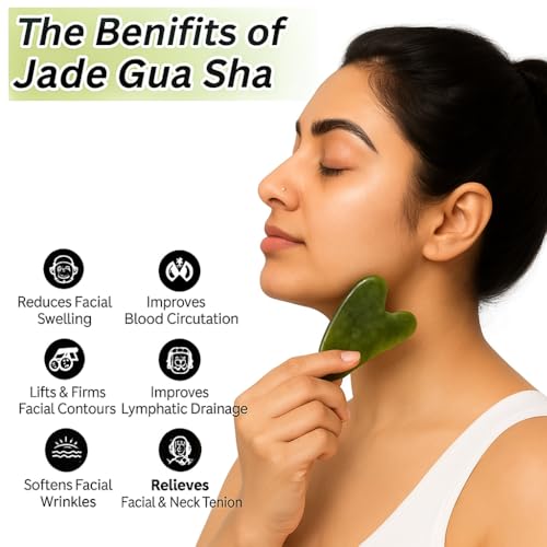 CAREMIMA Grade A+ Green Jade Roller & Gua Sha Set | Facial Massager for Anti-Aging, Skin Firming, Lifting, Puffiness & Wrinkle Reduction | Face, Neck & Eye Beauty Tool for Women & Men - Image 4