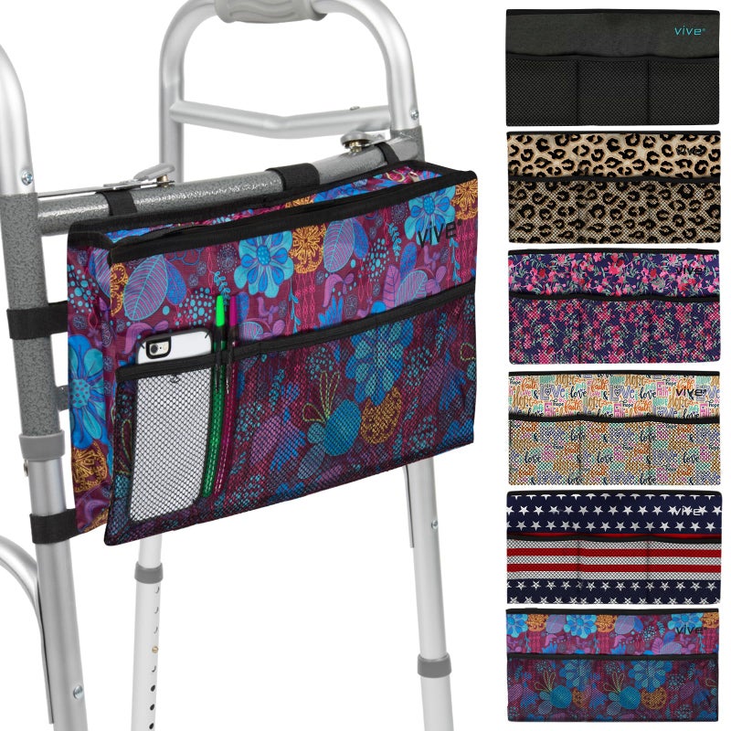 Vive Walker Bag Accessories Wheelchair Basket Pouch Water Resistant Seniors Caddy Accessory Attachment for Folding Rolling Walkers Carry Storage Carrier Tote Lightweight Universal Size