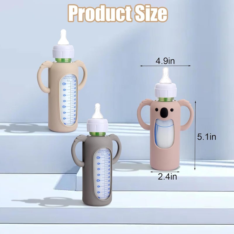 Mity rain 3 Pack Silicone Sleeves for Dr Browns Glass Bottles 8 OZ  Anti Breakage Baby Bottle Holder Compatible with Dr Browns Glass Bottles for Babies with Handle - Image 2