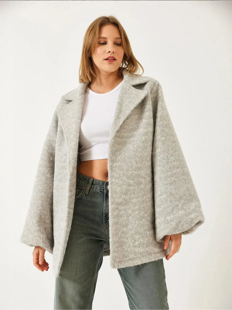 Bianco Lucci LUCCI Textured Felt Shawl Collar Buttoned Coat