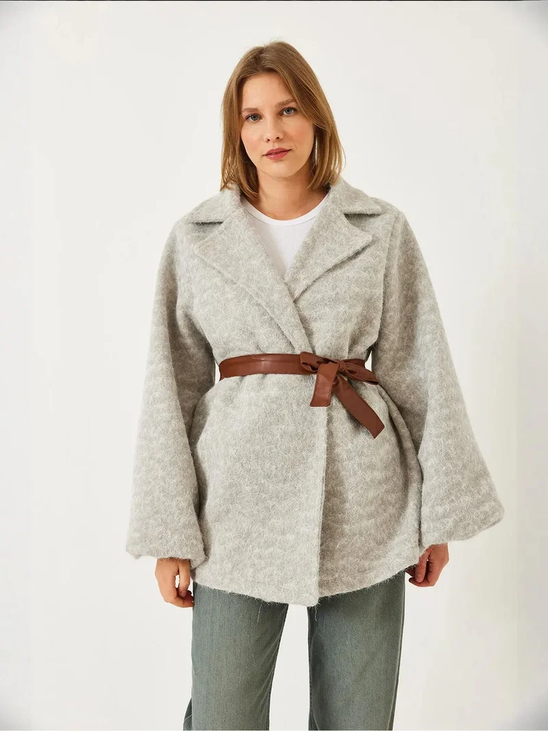 Bianco Lucci LUCCI Textured Felt Shawl Collar Buttoned Coat