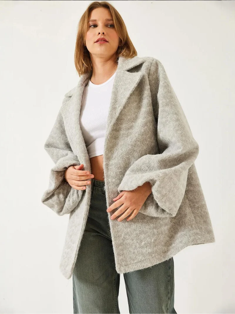Bianco Lucci LUCCI Textured Felt Shawl Collar Buttoned Coat