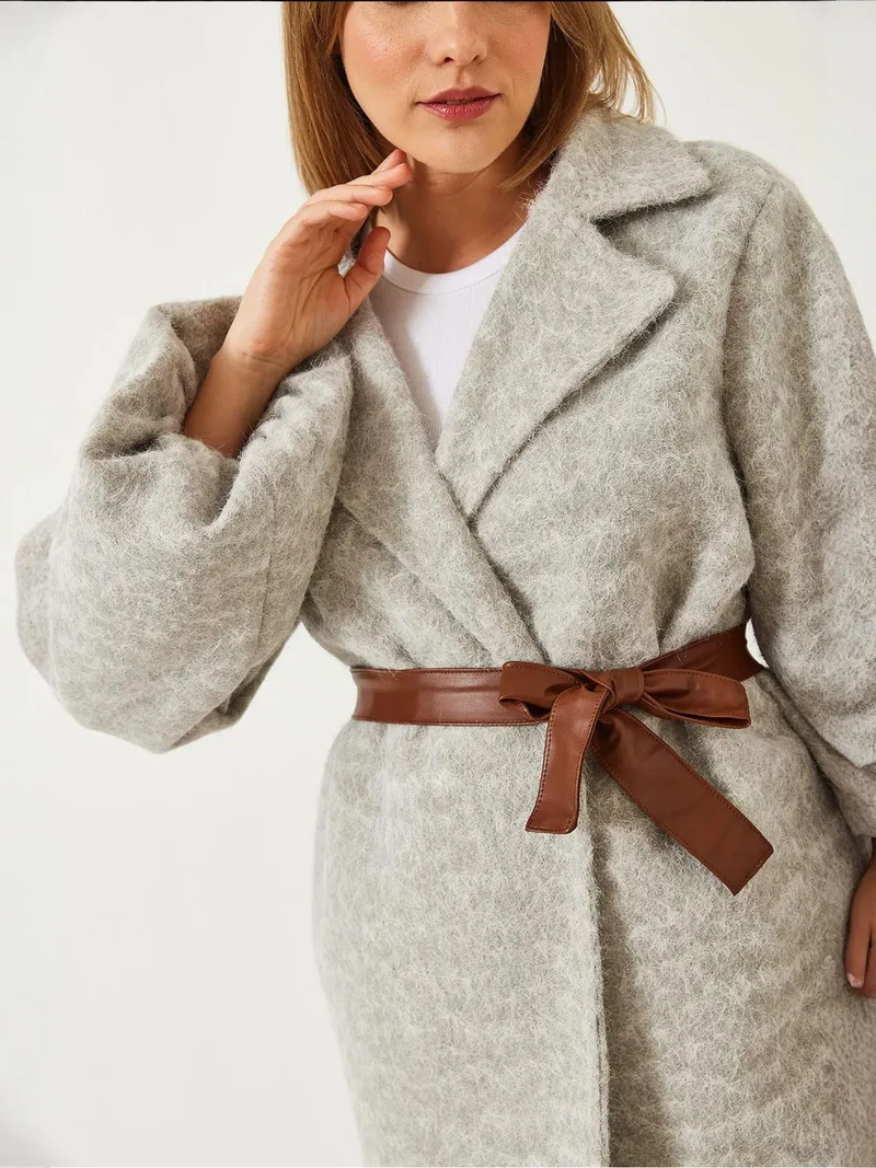 Bianco Lucci LUCCI Textured Felt Shawl Collar Buttoned Coat