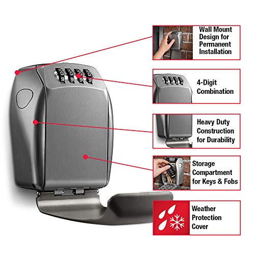 Master Lock Heavy Duty Wall Mount Key Lock Box, Outdoor Wall Mounted Lock Box for House Keys, Key Safe with Combination Lock, 5 Key Capackity, 5415EC - Image 2