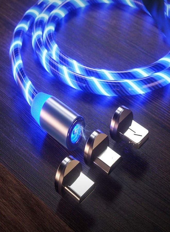 Laugwey Streamer LED Magnetic Charging Cable,Nighttime Glow 3A Fast Charging Cable with 360° Rotate & 3 Adapters Heads(Micro USB/i-Products/Type C) Compatible for All Smartphones (6ft-2M) - Image 1