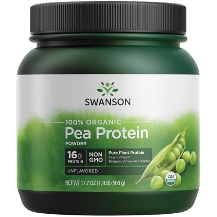 Swanson 100% Certified Organic Pea Protein Powder Non-GMO 1.1 lb (503 g) Pwdr - Image 1