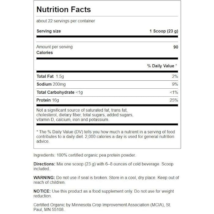 Swanson 100% Certified Organic Pea Protein Powder Non-GMO 1.1 lb (503 g) Pwdr - Image 2