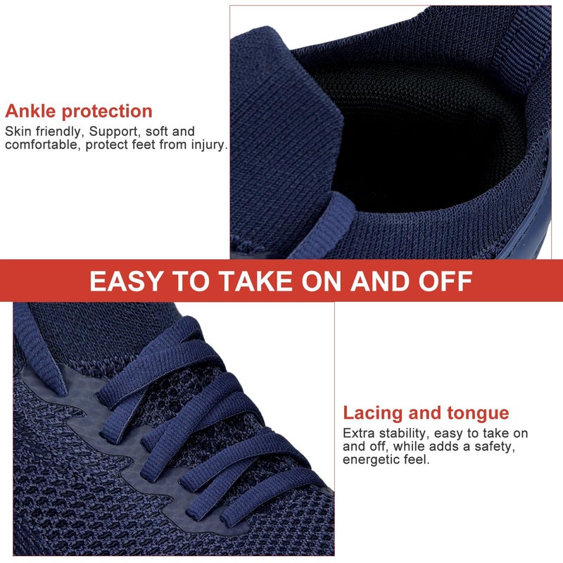 Abboos Womens Athletic Walking Shoes Sports Shoes Gym Slip On Running Lightweight Tennis Sneakers All Blue Size 8 - Image 5