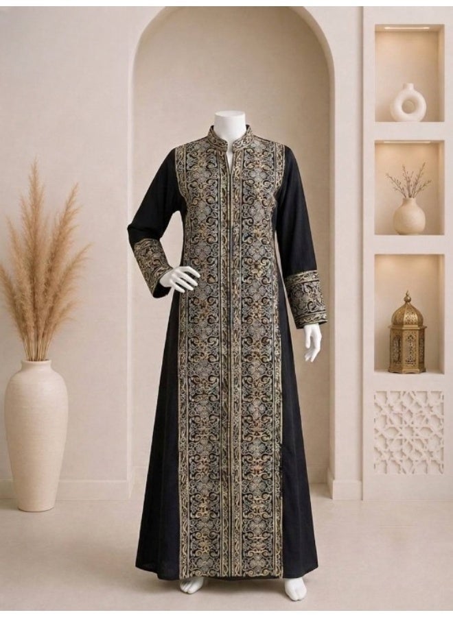 عباية حريمي مطرزة بتطريز تراثي – عبايه نسائية كتان مستورد فخمة – تصميم عصري خروج والاستقبال – المقاسات مقاس 1: مناسب من 60 كجم إلى 85 كجم. مقاس 2: مناسب من 85 كجم إلى 120 كجم. - Image 2