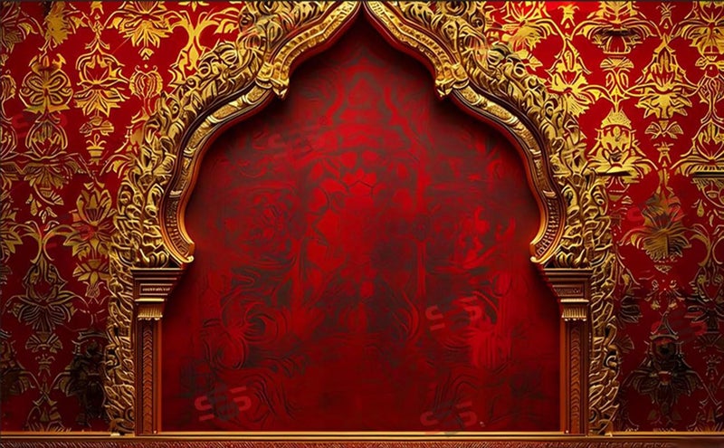 S2S قماش خلفية قوس الذهب لتزيين البوجا التقليدي، قماش تزيين خلفية | قماش ستارة لجميع المهرجانات والفعاليات والمناسبات - (5 × 8 قدم) (قوس الذهب) - Image 1