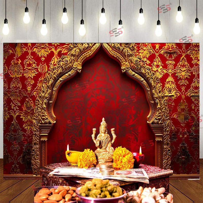 S2S قماش خلفية قوس الذهب لتزيين البوجا التقليدي، قماش تزيين خلفية | قماش ستارة لجميع المهرجانات والفعاليات والمناسبات - (5 × 8 قدم) (قوس الذهب) - Image 5