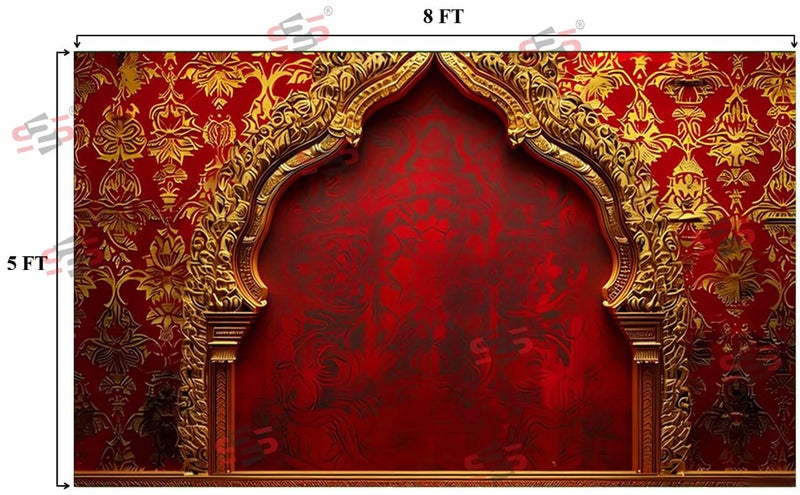 S2S قماش خلفية قوس الذهب لتزيين البوجا التقليدي، قماش تزيين خلفية | قماش ستارة لجميع المهرجانات والفعاليات والمناسبات - (5 × 8 قدم) (قوس الذهب) - Image 2