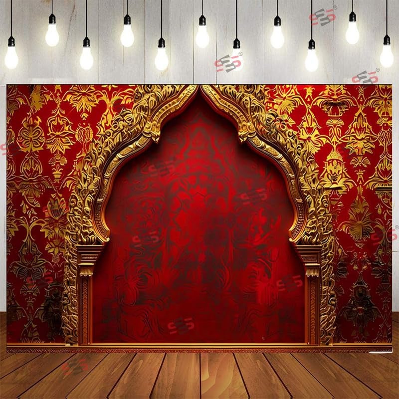 S2S قماش خلفية قوس الذهب لتزيين البوجا التقليدي، قماش تزيين خلفية | قماش ستارة لجميع المهرجانات والفعاليات والمناسبات - (5 × 8 قدم) (قوس الذهب) - Image 3