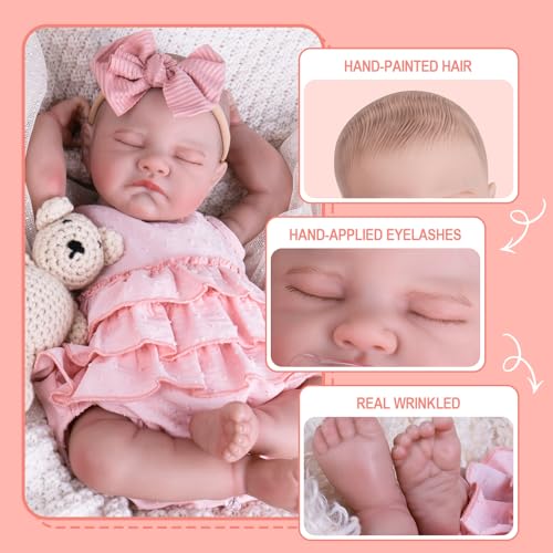 Aori Reborn Baby Dolls Girl 20'' Realistic Sleeping Newborn - Lifelike Poseable Vinyl Baby Doll with Feeding & Outfit Set - Weighted Body for Cuddling, Gift for Collectors & Kids 3+ - Image 4