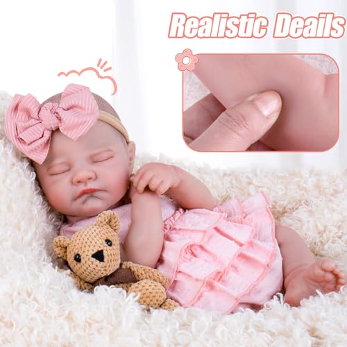 Aori Reborn Baby Dolls Girl 20'' Realistic Sleeping Newborn - Lifelike Poseable Vinyl Baby Doll with Feeding & Outfit Set - Weighted Body for Cuddling, Gift for Collectors & Kids 3+ - Image 3