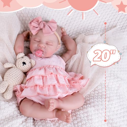 Aori Reborn Baby Dolls Girl 20'' Realistic Sleeping Newborn - Lifelike Poseable Vinyl Baby Doll with Feeding & Outfit Set - Weighted Body for Cuddling, Gift for Collectors & Kids 3+ - Image 5