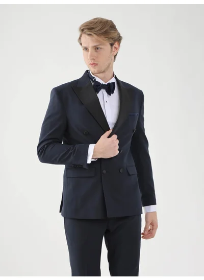 Dufy Navy Blue Men's Slim Fit Pointed Collar Tuxedo Suit