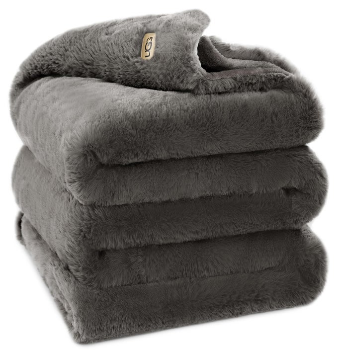EUPHORIA PLUSH FAUX FUR THROW BLANKET MEDIUM WEIGHT REVERSIBLE LUXURY SOFT THROW FOR COUCH BED OR CHAIR HYPOALLERGENIC MACHINE WASHABLE HOME DECOR BLANKET 50INCH X 70INCH CHARCOAL DARK GREY