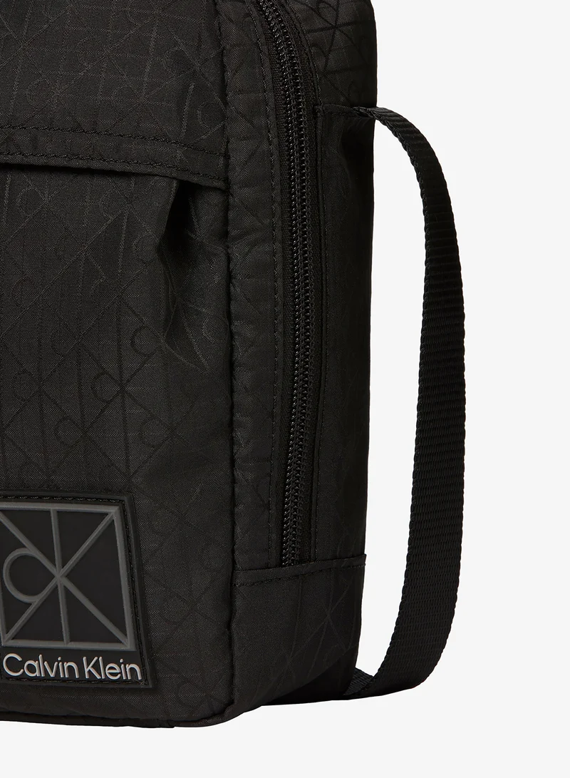 Calvin Klein Black Textile Emblem Print Crossbody Reporter Bag for Men | Best Price UAE