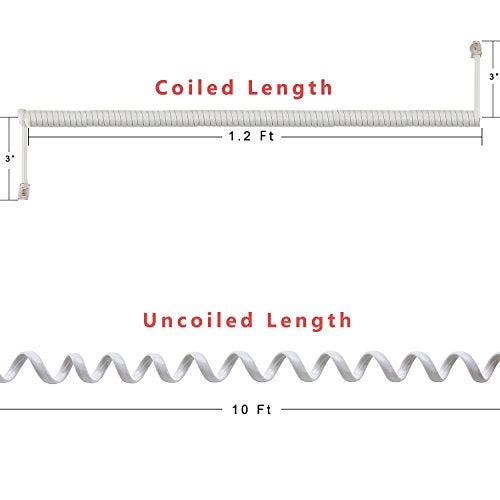 PASOW Telephone Handset Coil Cord Phone Receiver RJ9 Coiled Cable, 1.2 to 10 Feet Uncoiled (White) - Image 2