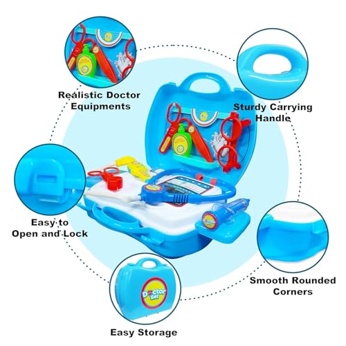 Trinanta Ventures Doctor Set Toys Playset for Kids, Pretend Play Doctor Set with Foldable Suitcase and 17 Flashcards for Kids, Doctor Kit Toyset for Kid Above 3 Years, (Blue) - Image 3
