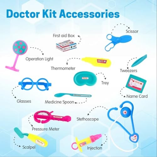 Trinanta Ventures Doctor Set Toys Playset for Kids, Pretend Play Doctor Set with Foldable Suitcase and 17 Flashcards for Kids, Doctor Kit Toyset for Kid Above 3 Years, (Blue) - Image 2