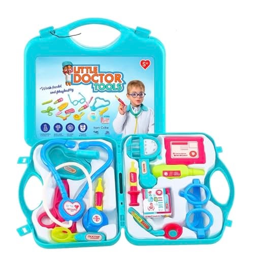 Trinanta Ventures Doctor Set Toys Playset for Kids, Pretend Play Doctor Set with Foldable Suitcase and 17 Flashcards for Kids, Doctor Kit Toyset for Kid Above 3 Years, (Blue) - Image 1