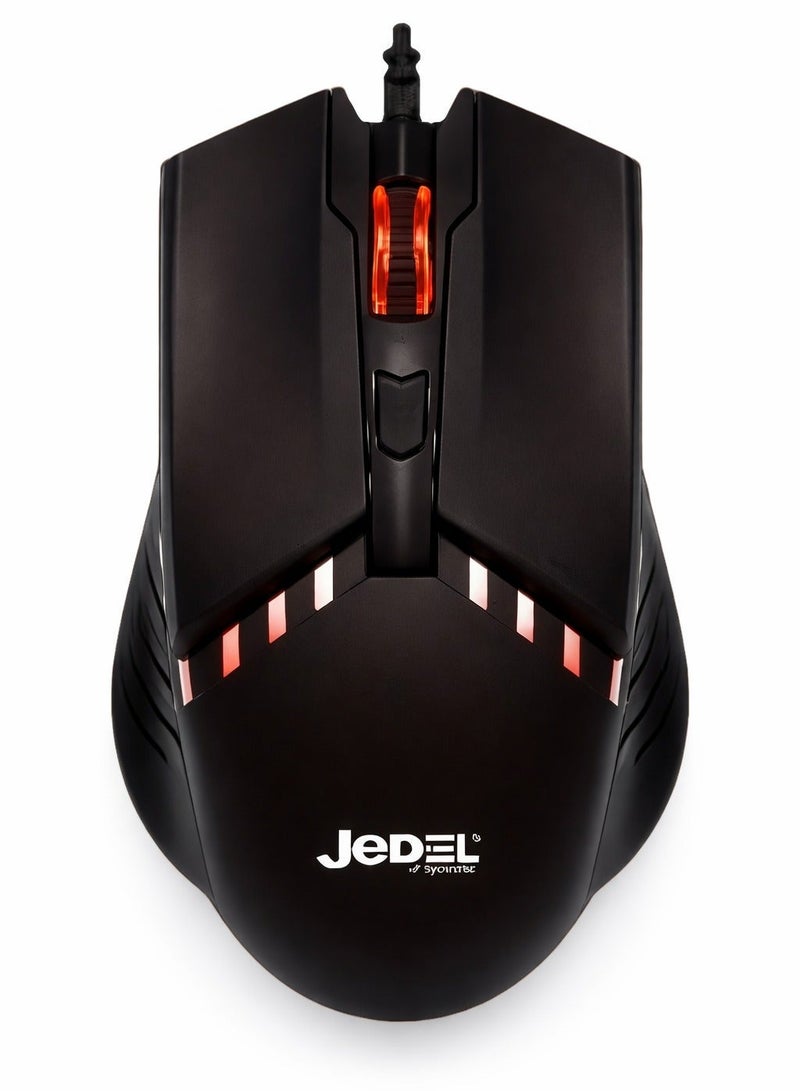 جي ديل ماوس الألعاب السلكي Jedel M82 RGB - ماوس ألعاب بصري سداسي الأبعاد مريح مع مستشعر قابل للتعديل بدقة 1600 نقطة في البوصة، وإضاءة خلفية متغيرة الألوان بسبعة ألوان، وستة أزرار قابلة للبرمجة - توصيل وتشغيل USB لأجهزة الكمبيوتر الشخصية والمحمولة والألعاب - أسود - Image 1