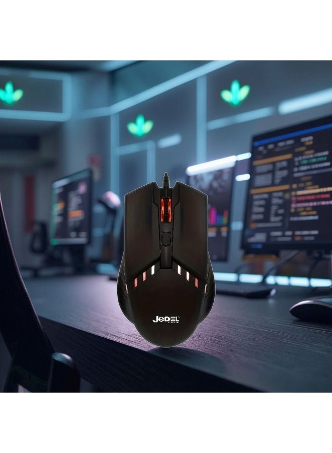 جي ديل ماوس الألعاب السلكي Jedel M82 RGB - ماوس ألعاب بصري سداسي الأبعاد مريح مع مستشعر قابل للتعديل بدقة 1600 نقطة في البوصة، وإضاءة خلفية متغيرة الألوان بسبعة ألوان، وستة أزرار قابلة للبرمجة - توصيل وتشغيل USB لأجهزة الكمبيوتر الشخصية والمحمولة والألعاب - أسود - Image 2