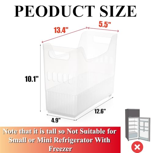 Peohud 3 Pack Freezer Organizer Bins with Wheels Clear Plastic Pantry Storage Organizer with Handle Tall Narrow Kitchen Organization Rolling Bins for Fridge Cabinet Bathroom Under Sink Office - Image 3